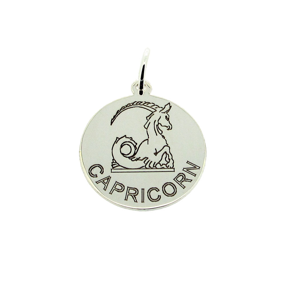 Sterling Silver 20mm Round Zodiac Pendant Necklace With Optional Engraving