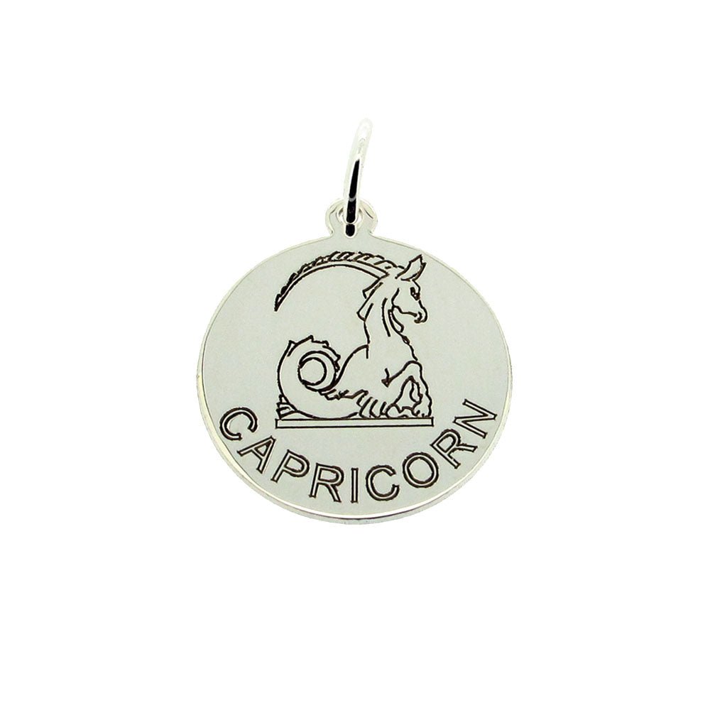 Sterling Silver 20mm Round Zodiac Pendant Necklace With Optional Engraving - Love Silver Jewellery