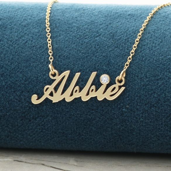 9ct Yellow Gold Carrie Style Personalised Name Necklace With Diamond - Love Silver Jewellery