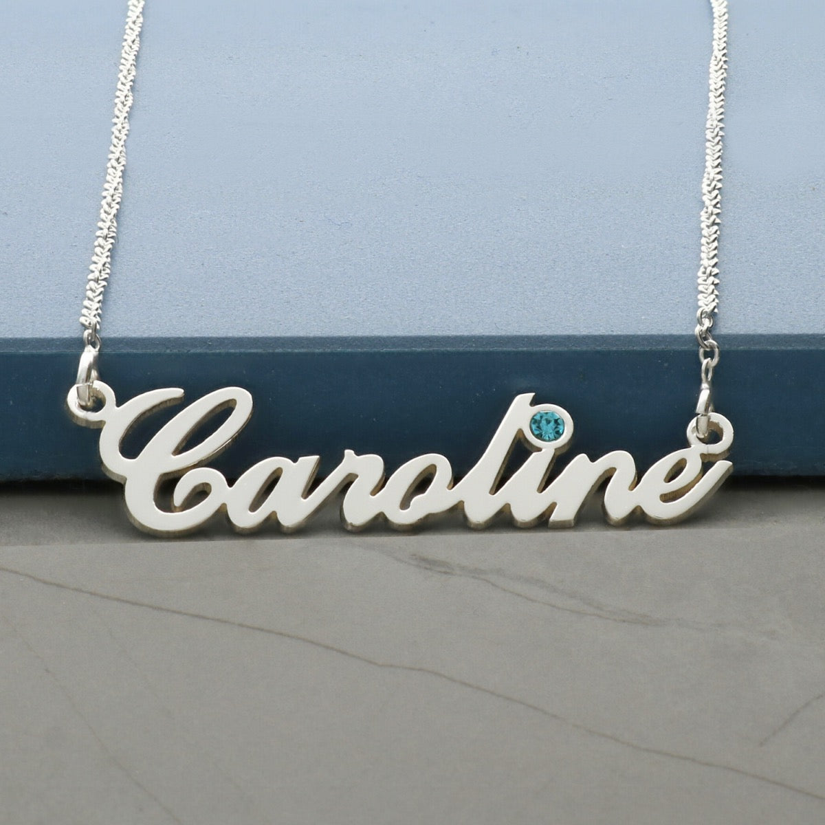 Sterling Silver Personalised Carrie Style Name Necklace With Birthstone