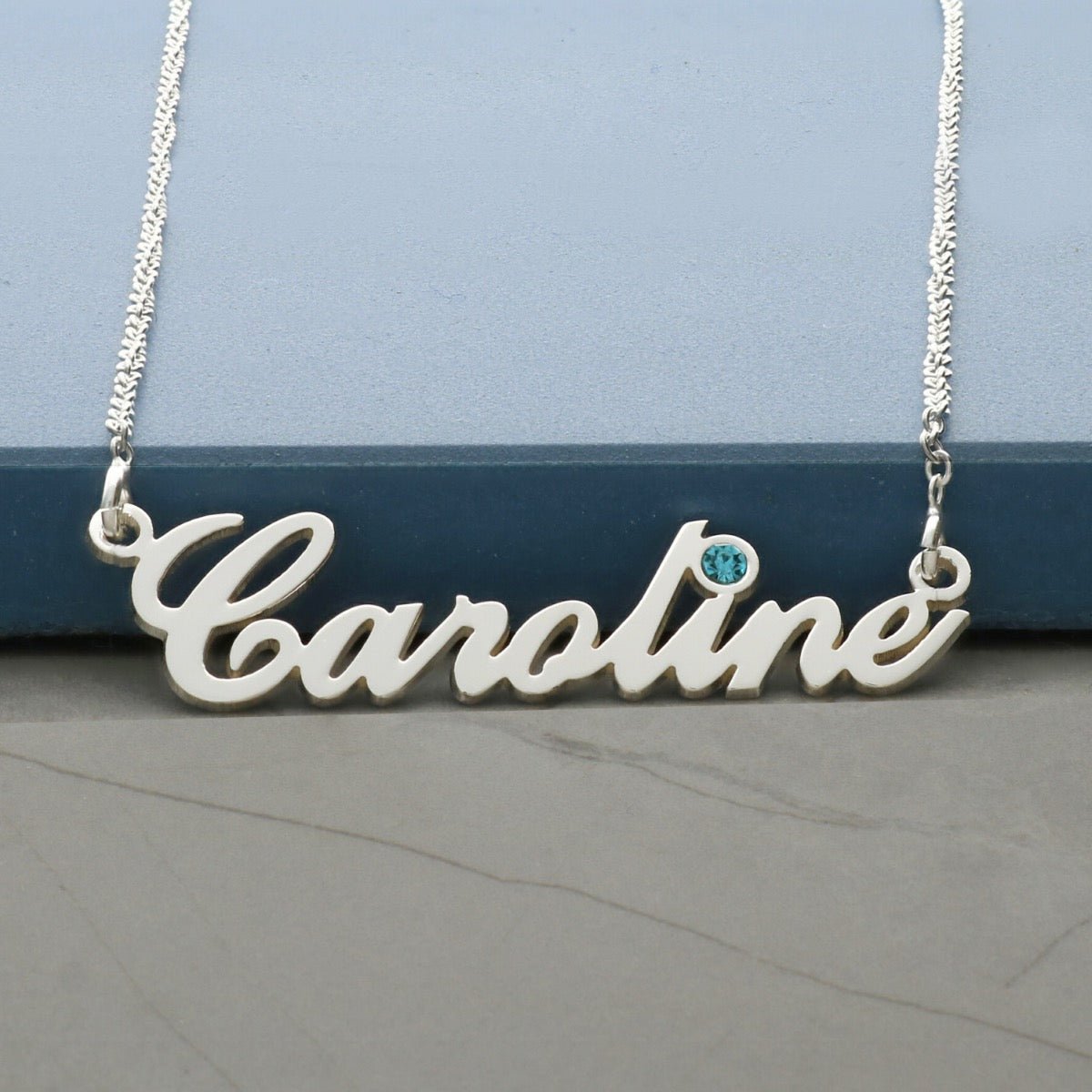 Sterling Silver Personalised Carrie Style Name Necklace With Birthstone - Love Silver Jewellery