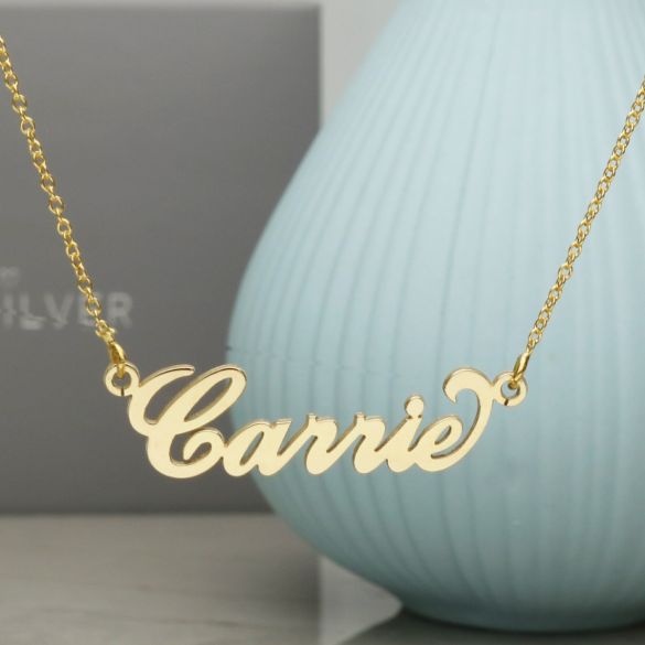 9ct Yellow Gold Carrie Style Personalised Name Necklace with Curl - Love Silver Jewellery