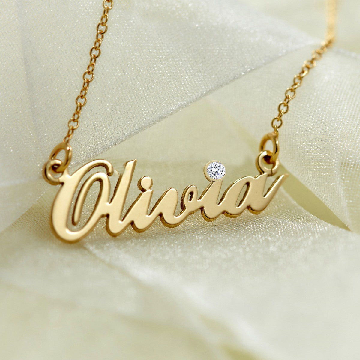 9ct Yellow Gold Vermeil Carrie Style Personalised Name Necklace With Diamond