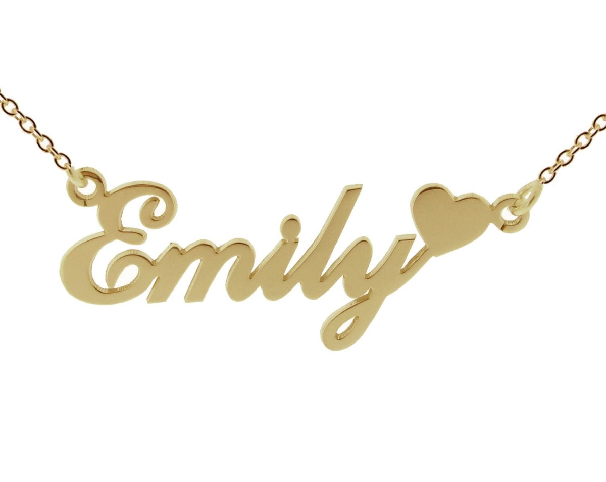 9ct Yellow Gold Carrie Style Personalised Name Necklace with Heart - Love Silver Jewellery