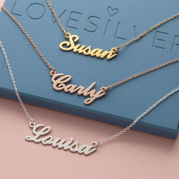 9ct Rose Gold Plated Carrie Style Personalised Name Necklace (Sex & The City) - Love Silver Jewellery