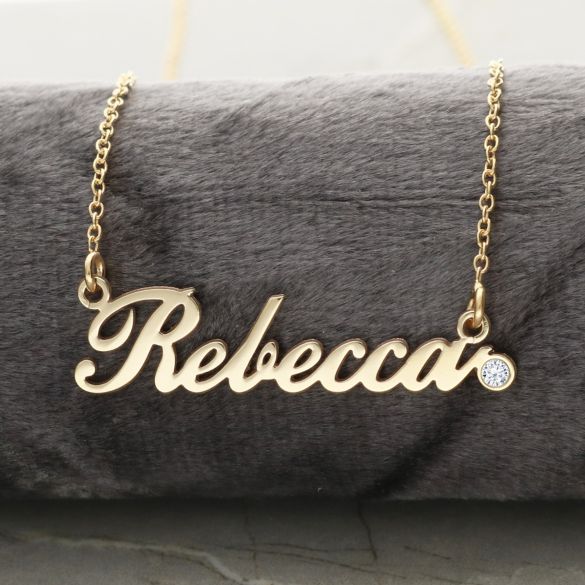 9ct Yellow Gold Carrie Style Personalised Name Necklace With Diamond - Love Silver Jewellery