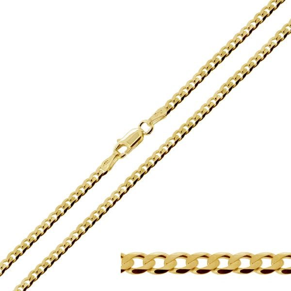 Yellow Gold Plated 3.2mm Diamond Cut Curb Chain - Love Silver Jewellery