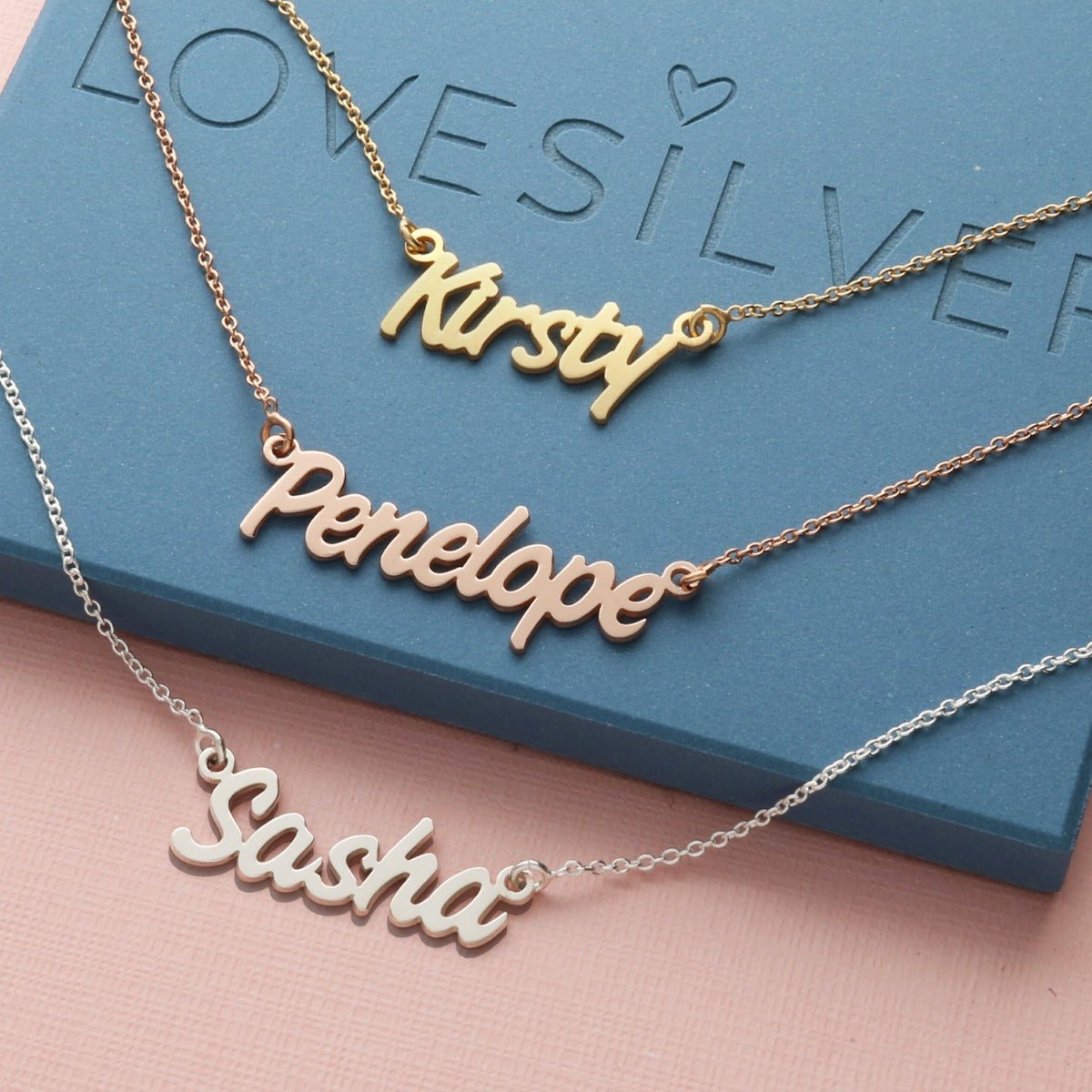 9ct Rose Gold Plated Challenge Style Personalised Name Necklace - Love Silver Jewellery