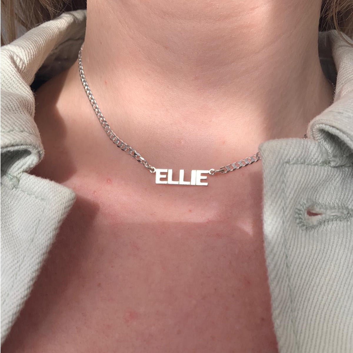 Sterling Silver Mini Block Choker Style Personalised Name Necklace - Love Silver Jewellery