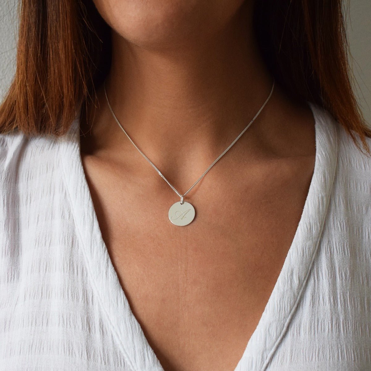 Sterling Silver Engraved Initial Disc And Chain - Love Silver Jewellery