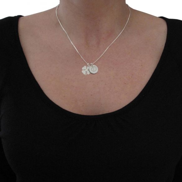 Lucky Clover and Engraved Initial Pendants With Chain