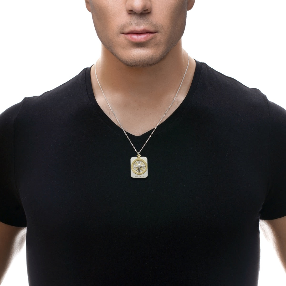 9ct Gold 3D Compass with Sterling Silver Concealed St Christopher Pendant & Chain