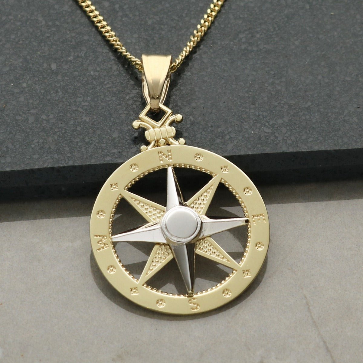 9ct Gold 3D Compass Pendant With Optional Chain - Love Silver Jewellery