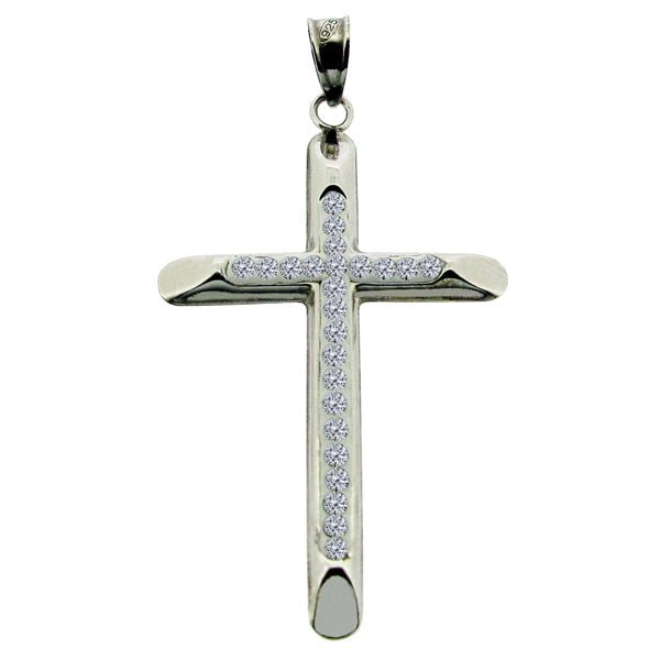 9ct White Gold Plated on Sterling Silver CZ Set Cross Pendant With Optional Chain - Love Silver Jewellery