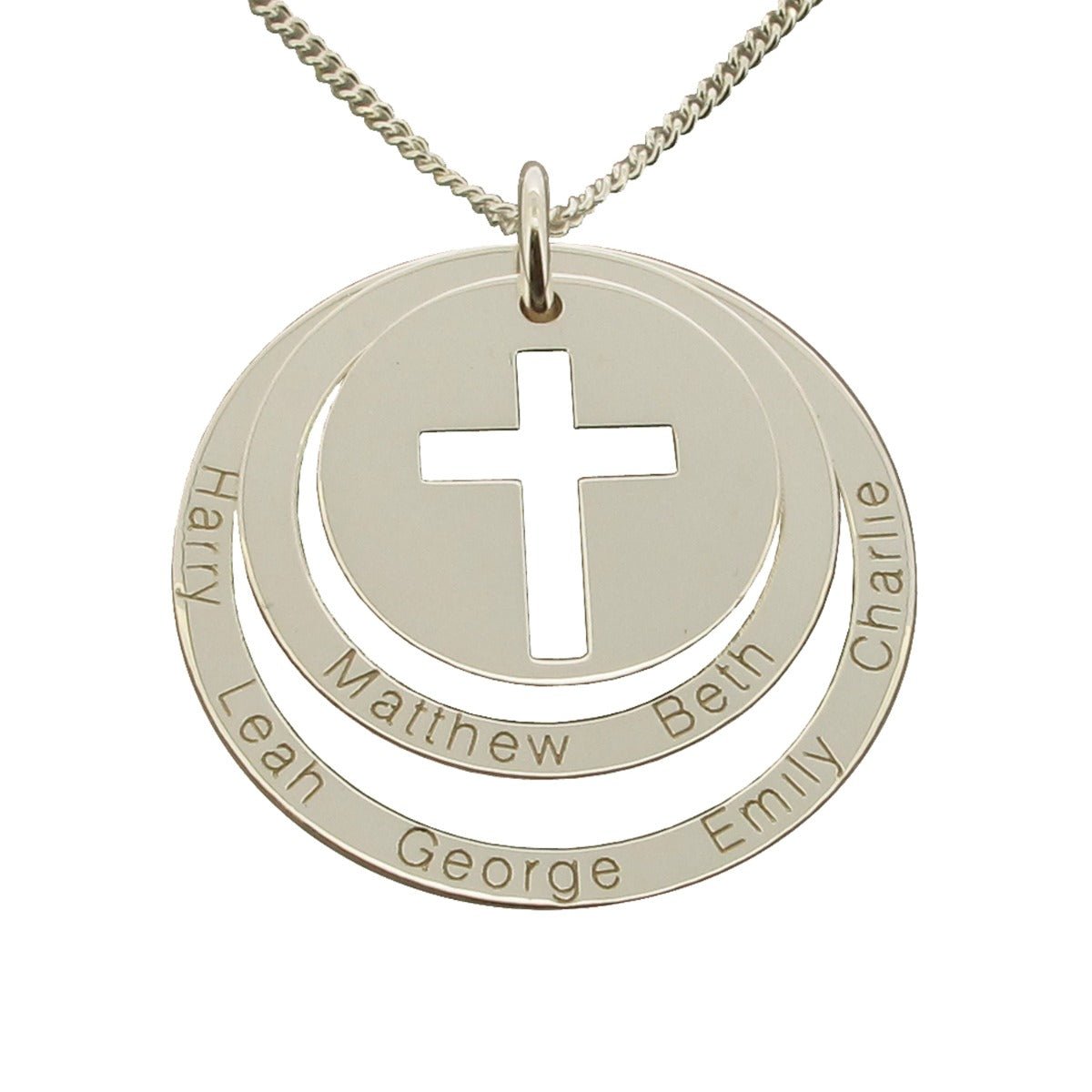 Sterling Silver Personalised Two Disc Cut Out Cross Pendant & Chain - Love Silver Jewellery