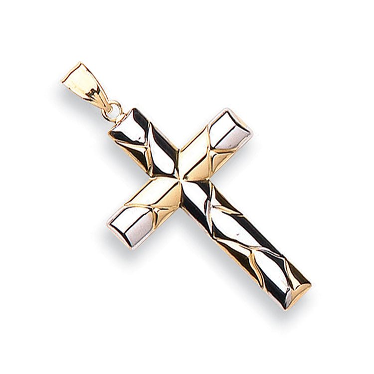 9ct Yellow Gold & 9ct White Gold Cross Pendant and Optional Chain - Love Silver Jewellery