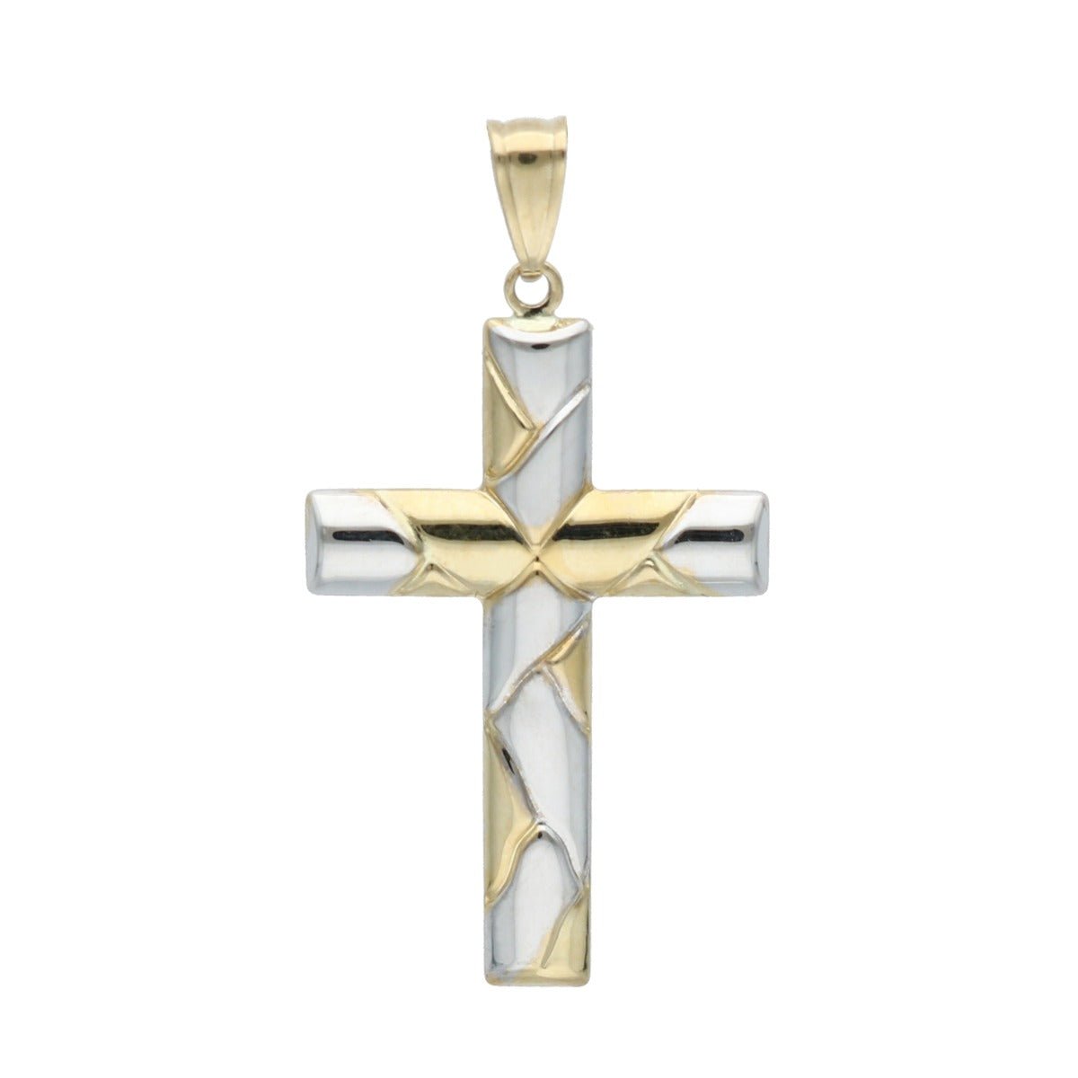 9ct Yellow Gold & 9ct White Gold Cross Pendant and Optional Chain - Love Silver Jewellery