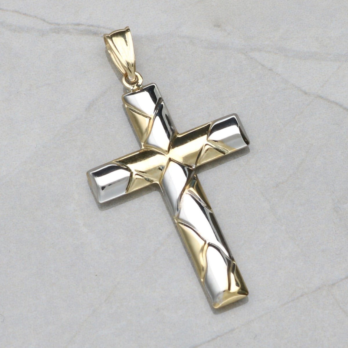 9ct Yellow Gold & 9ct White Gold Cross Pendant and Optional Chain - Love Silver Jewellery