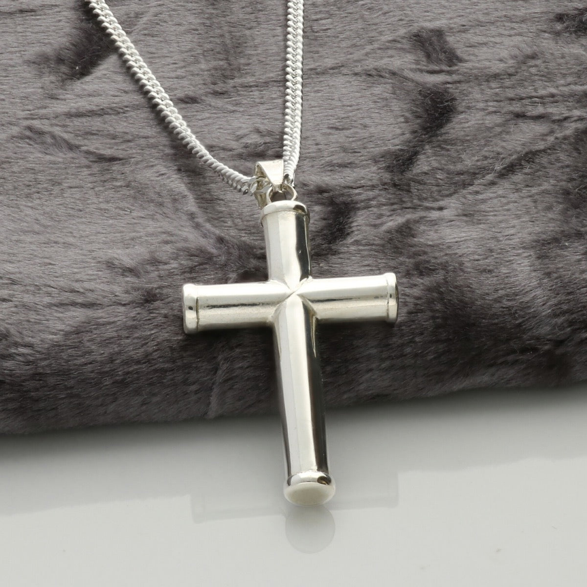 Sterling Silver Column Cross Pendant And Optional Chain
