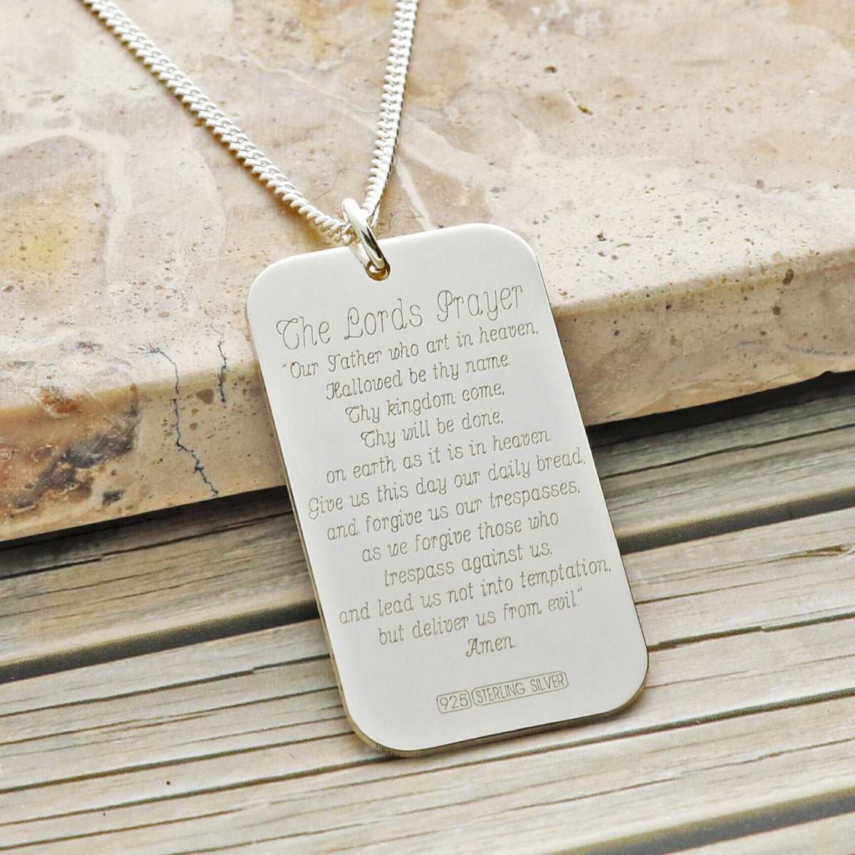 Sterling Silver Crucifix & Tag Pendant With Optional Engraving and Chain