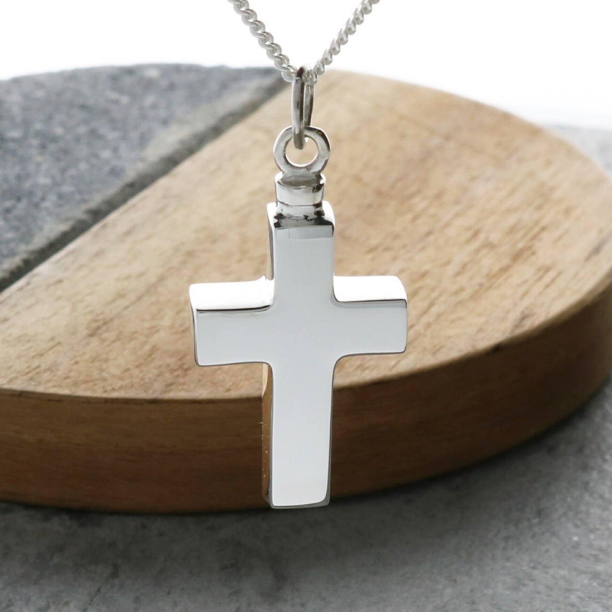 Sterling Silver Cross Urn Cremation Ashes Pendant With Optional Engraving & Chain - Love Silver Jewellery