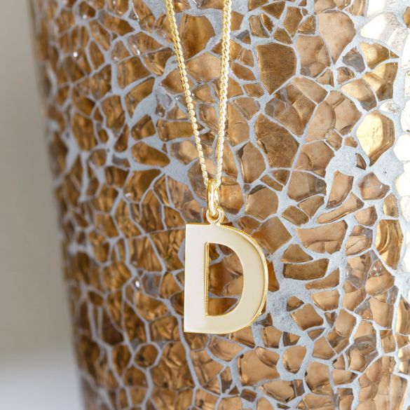 9ct Yellow Gold Block Initial Pendant - Love Silver Jewellery