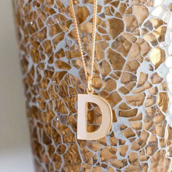 9ct Rose Gold Plated Block Initial Pendant - Love Silver Jewellery