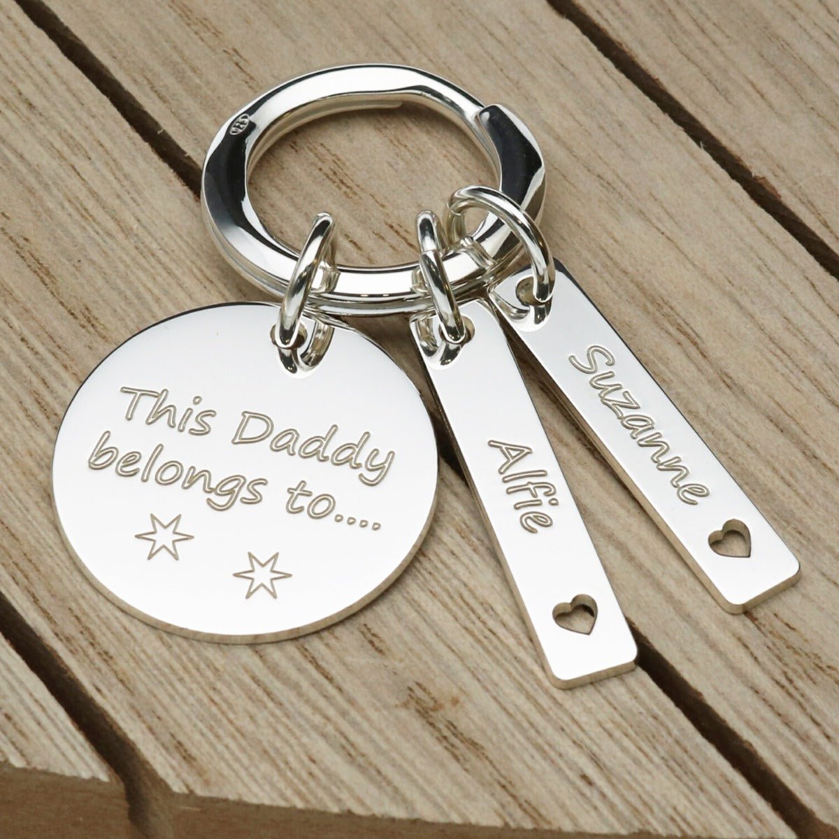 Sterling Silver Daddy Keyring With Personalised Tags - Keyring - Love Silver Jewellery