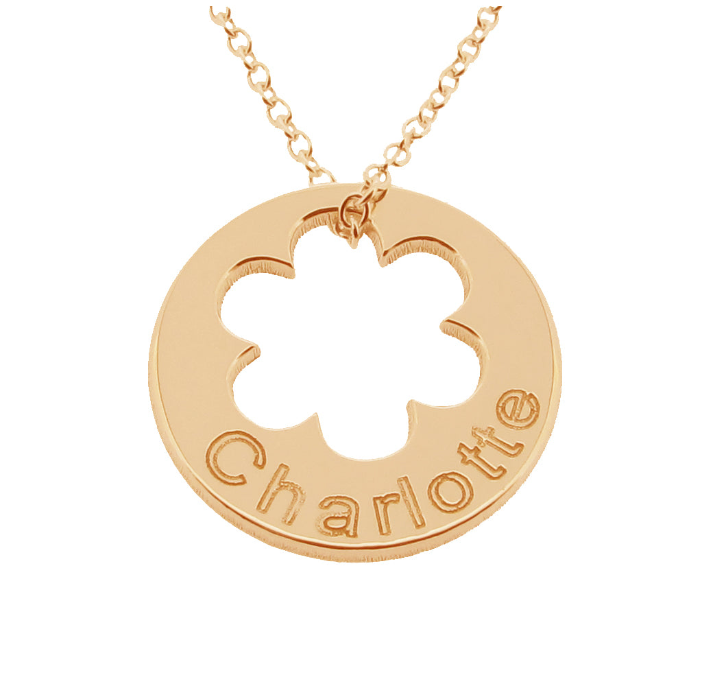 9ct Rose Gold Engraved Cut Out Flower Disc