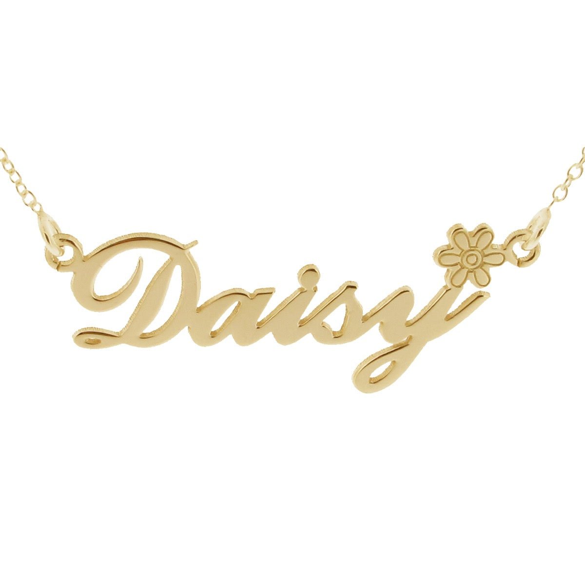 9ct Yellow Gold Plated Carrie Style Personalised Name Necklace with Daisy - Love Silver Jewellery