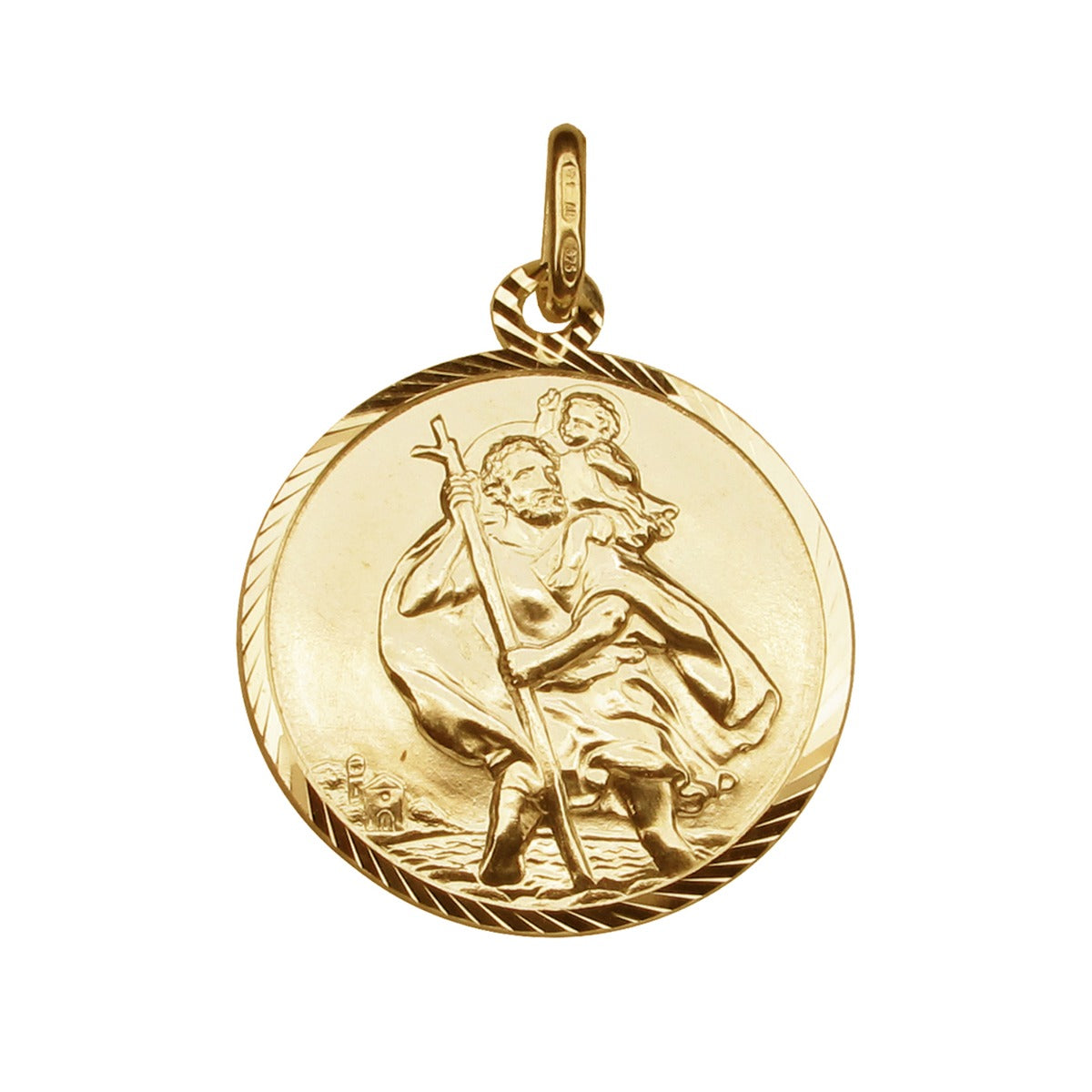 9ct Yellow Gold Vermeil Diamond Cut 20mm St Christopher Pendant