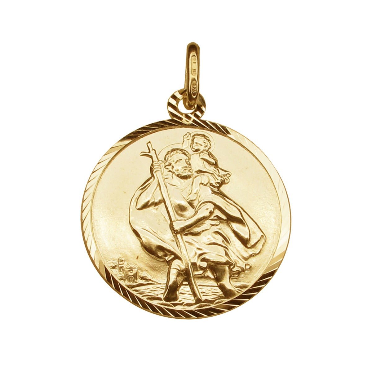 9ct Yellow Gold Plated Diamond Cut 20mm St Christopher Pendant With Optional Engraving and Chain - Love Silver Jewellery