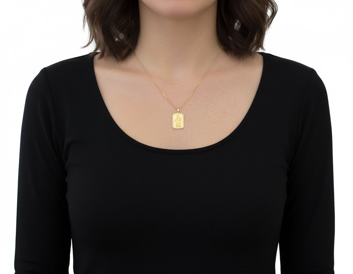9ct Yellow Gold Plated Diamond Cut Rectangle St Christopher Pendant With Optional Engraving and Chain