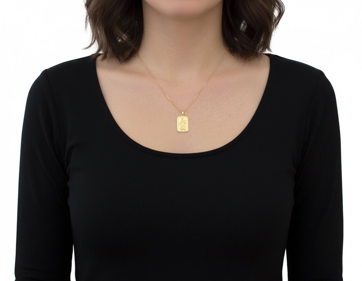 9ct Yellow Gold Plated Diamond Cut Rectangle St Christopher Pendant With Optional Engraving and Chain - Love Silver Jewellery