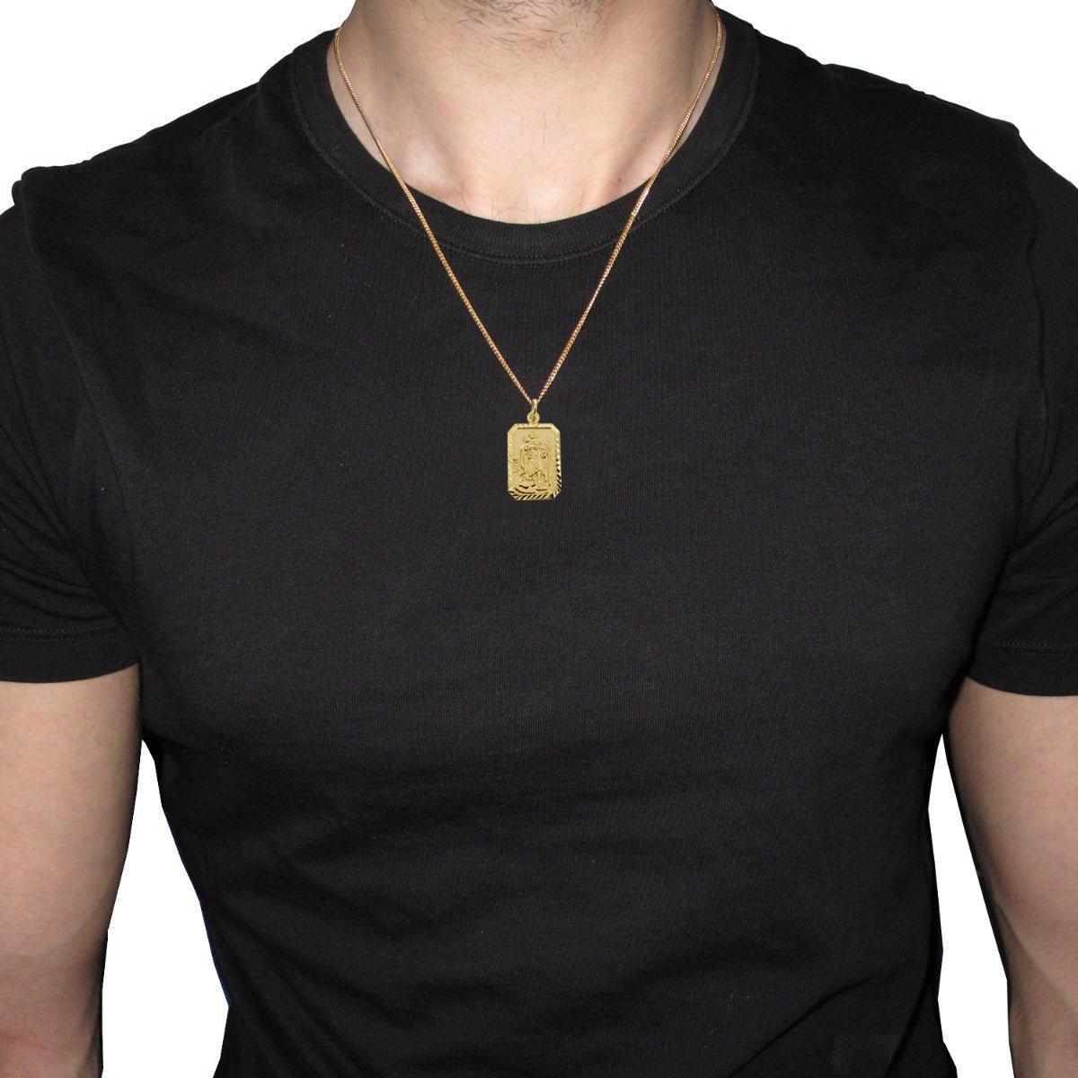 9ct Yellow Gold Plated Diamond Cut Large Rectangle St Christopher Pendant With Optional Engraving and Chain - Love Silver Jewellery