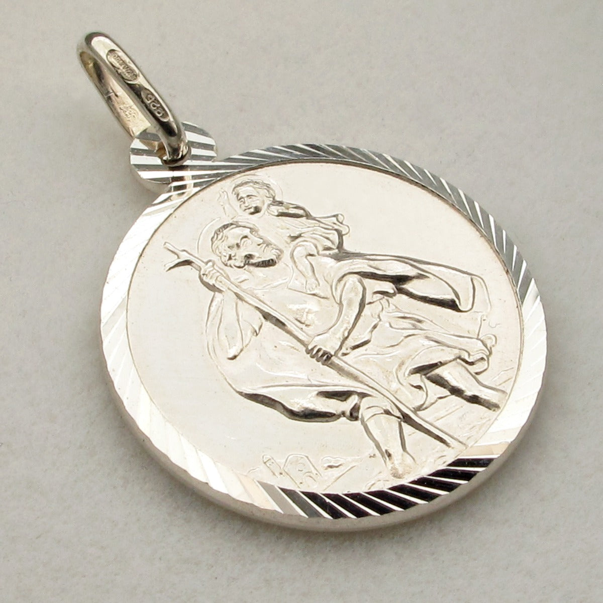 Sterling Silver Diamond Cut 20mm St Christopher Pendant