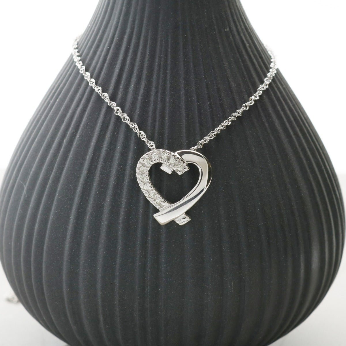 9ct White Gold Diamond Set Heart Necklace - Love Silver Jewellery