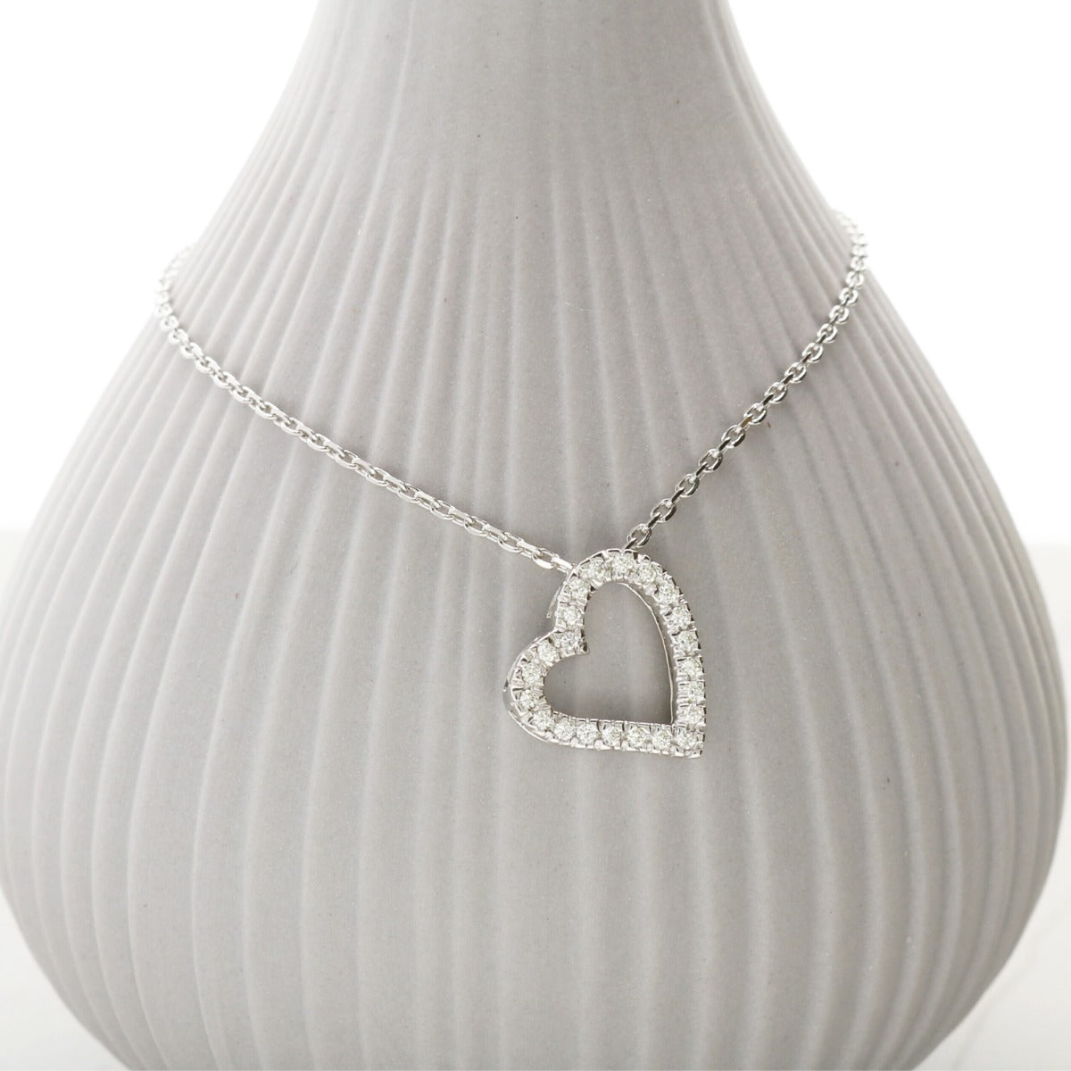 9ct White Gold Full Diamond Set Heart Pendant Necklace