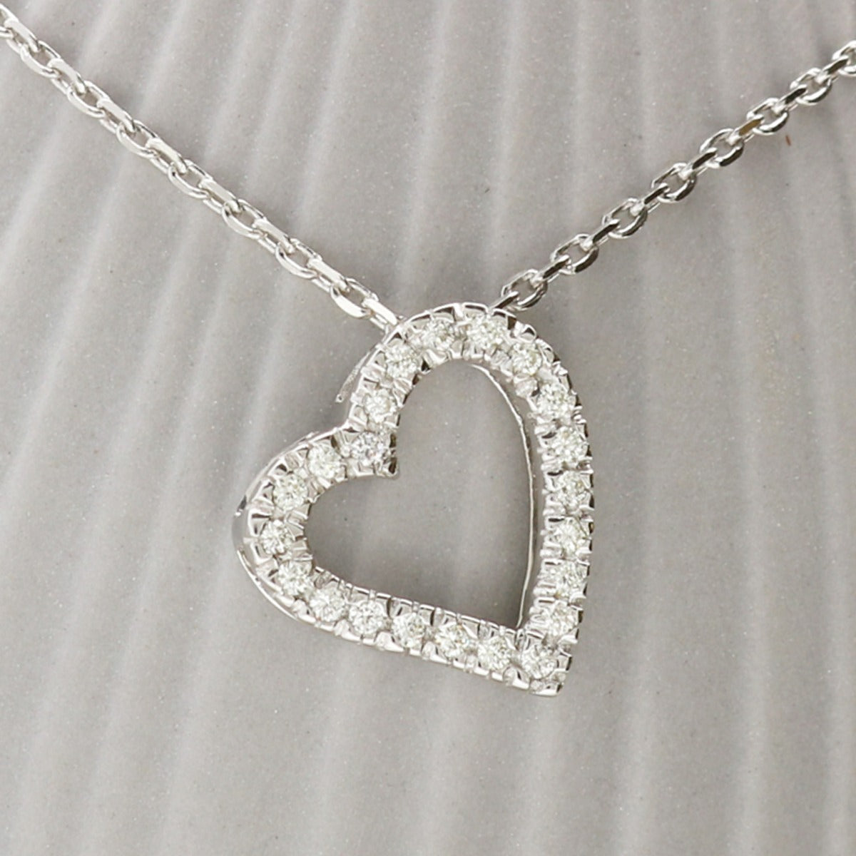 9ct White Gold Full Diamond Set Heart Pendant Necklace