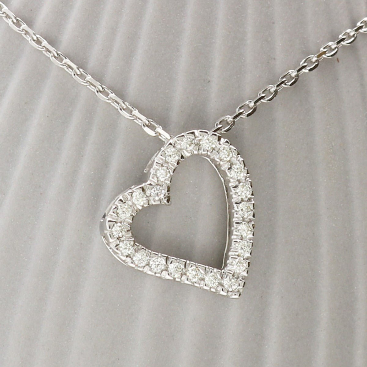 9ct White Gold Full Diamond Set Heart Pendant Necklace - Love Silver Jewellery