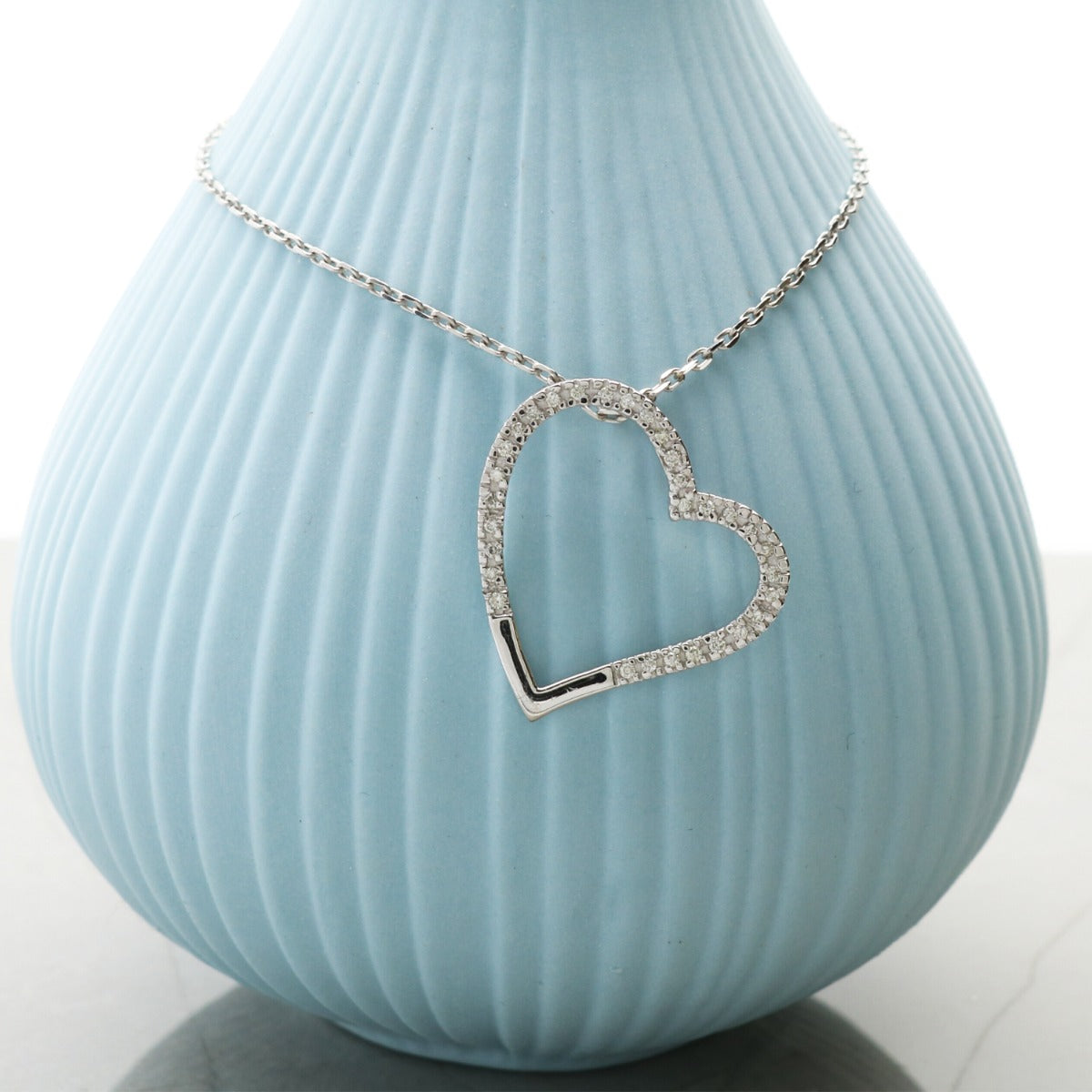 9ct White Gold 0.12ct Diamond Set Heart Necklace