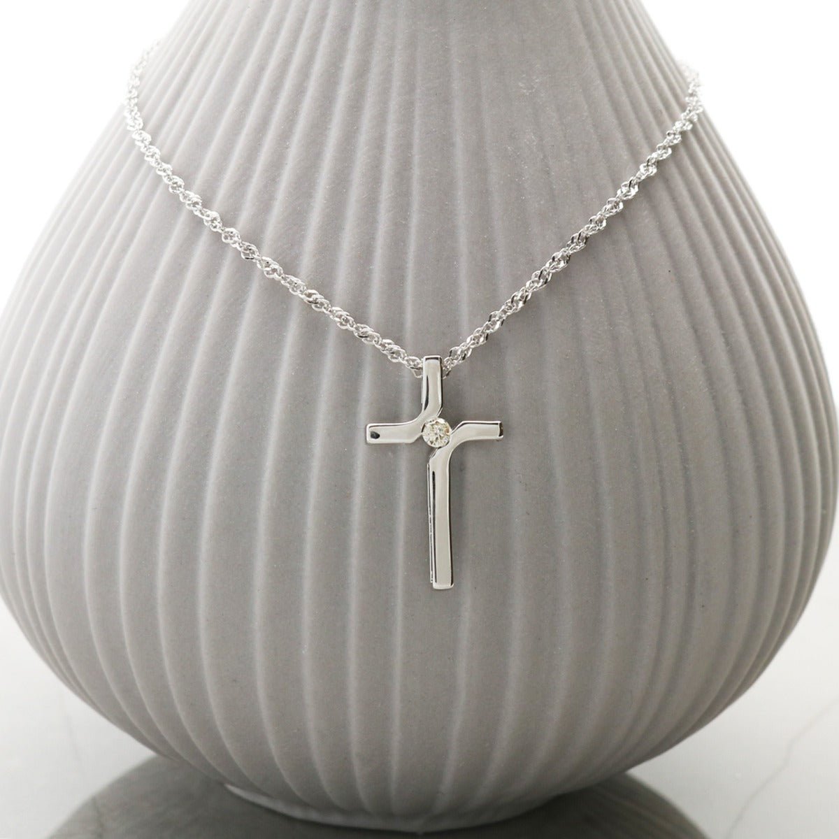 9ct White Gold Diamond Set Cross Pendant & Chain - Love Silver Jewellery