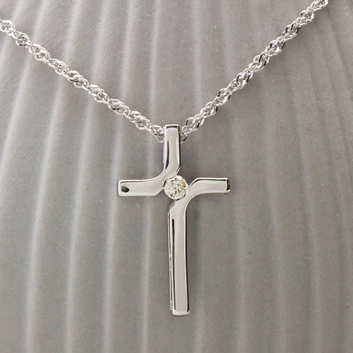 9ct White Gold Diamond Set Cross Pendant & Chain - Love Silver Jewellery