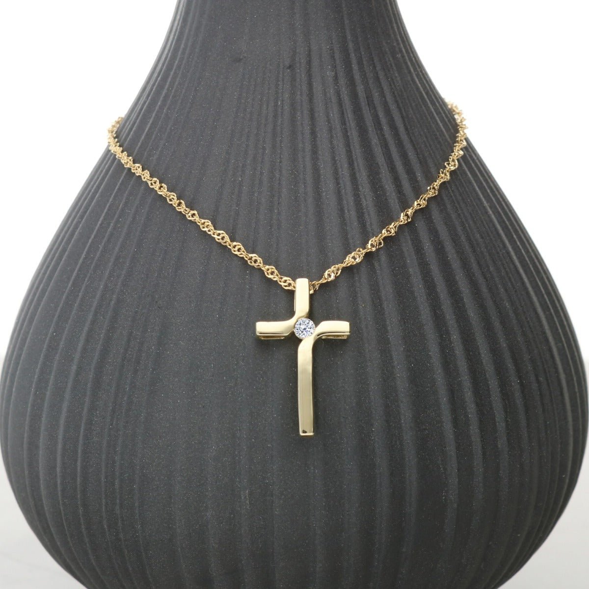 9ct Yellow Gold Diamond Set Cross Pendant & Chain - Love Silver Jewellery