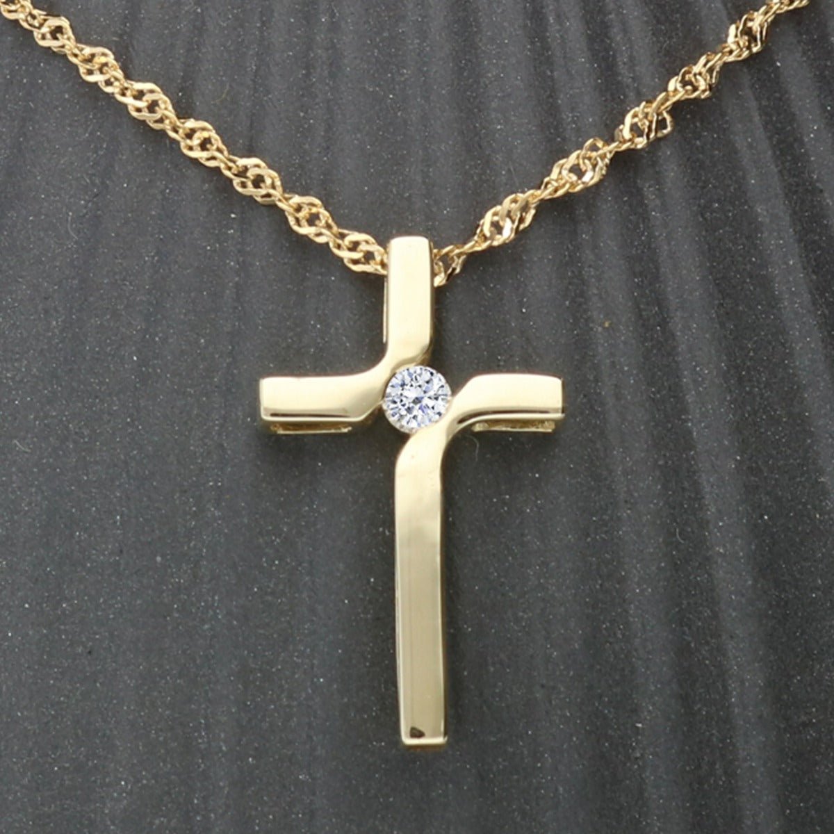 9ct Yellow Gold Diamond Set Cross Pendant & Chain - Love Silver Jewellery