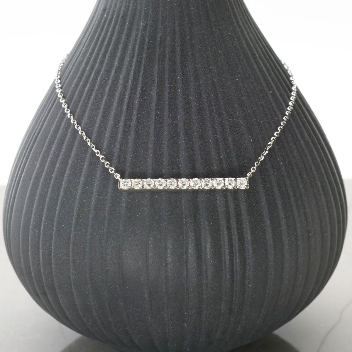 9ct White Gold Diamond Set Bar Necklace - Love Silver Jewellery