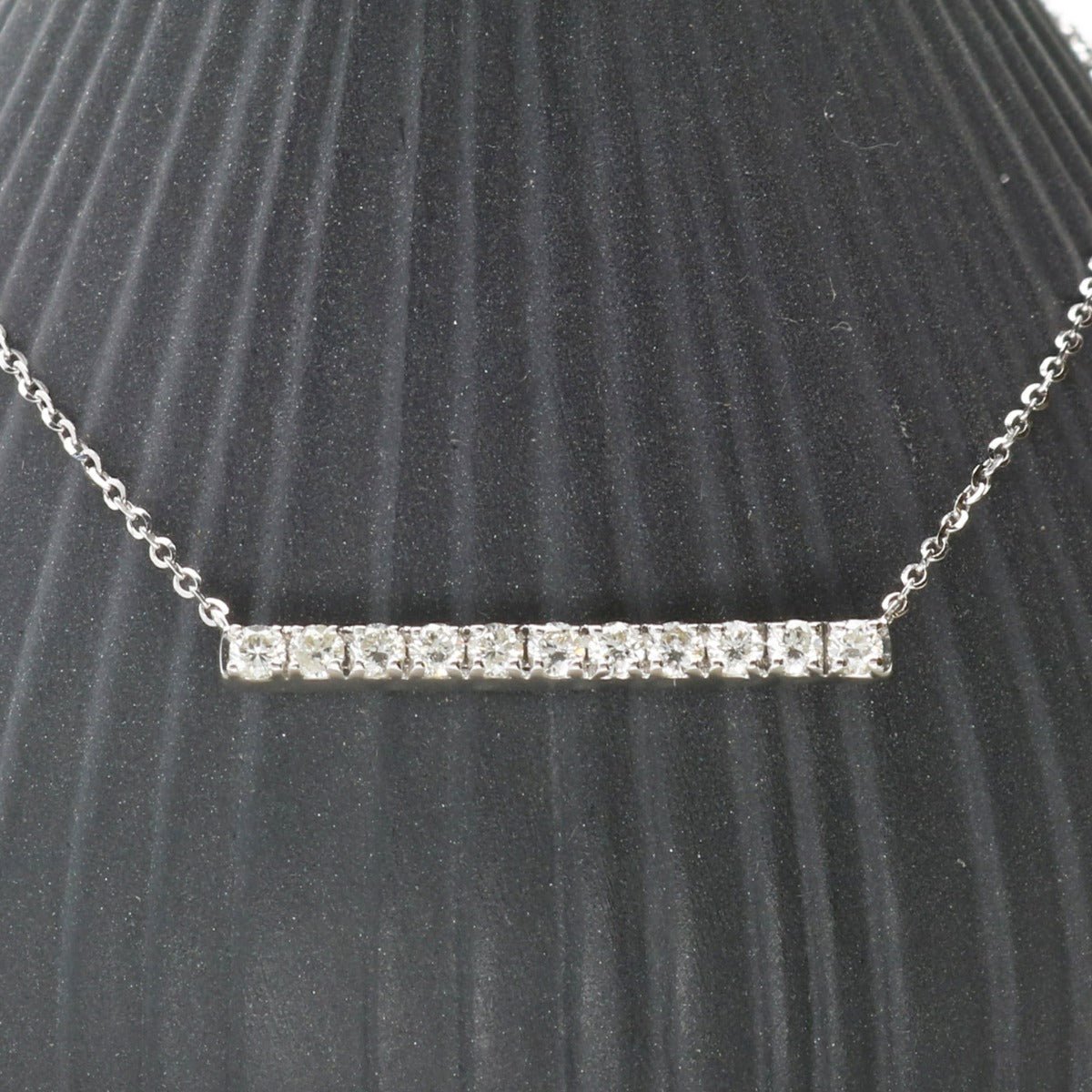 9ct White Gold Diamond Set Bar Necklace - Love Silver Jewellery