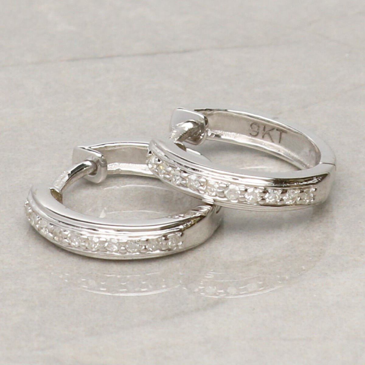 9ct White Gold Diamond Set Hoop Earrings - Love Silver Jewellery