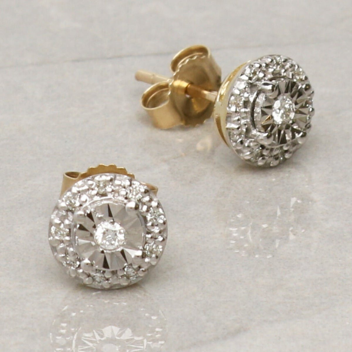 9ct Yellow Gold 0.13ct Diamond Stud Earrings - Love Silver Jewellery