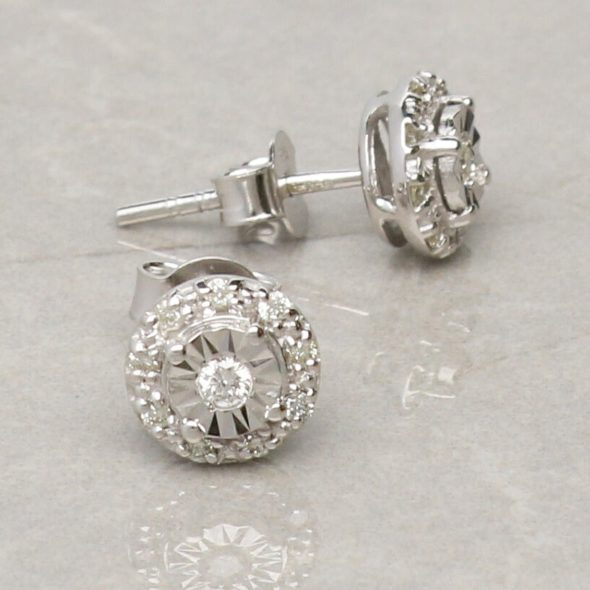 9ct White Gold 0.13ct Diamond Stud Earrings - Love Silver Jewellery